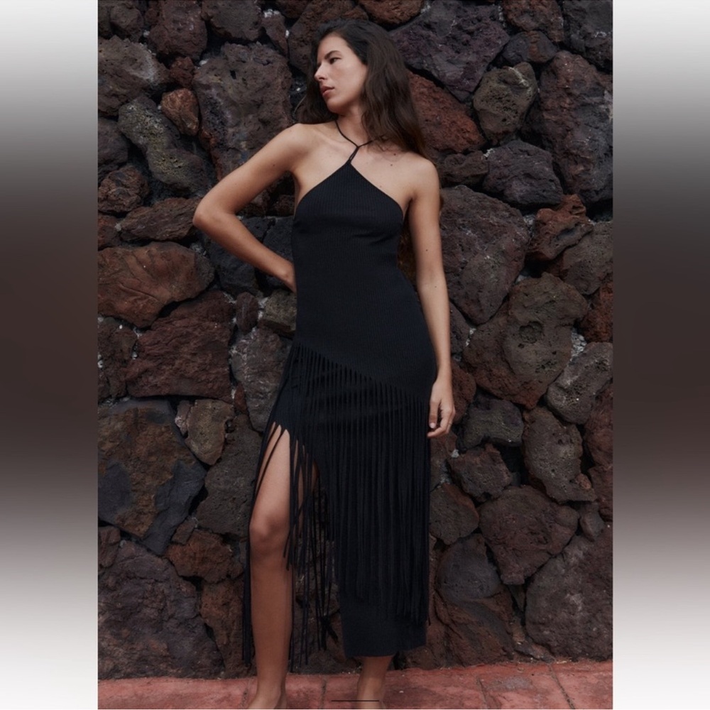 ZARA FRINGED RIBBED TOP Size Small NWT